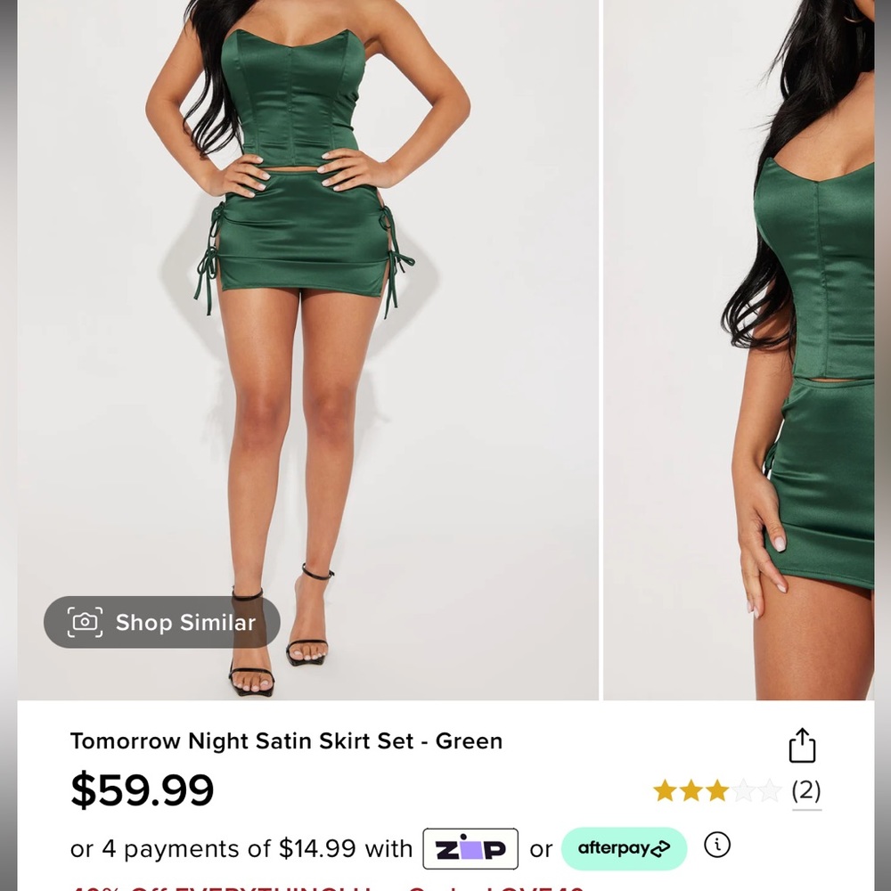 Green satin skirt set